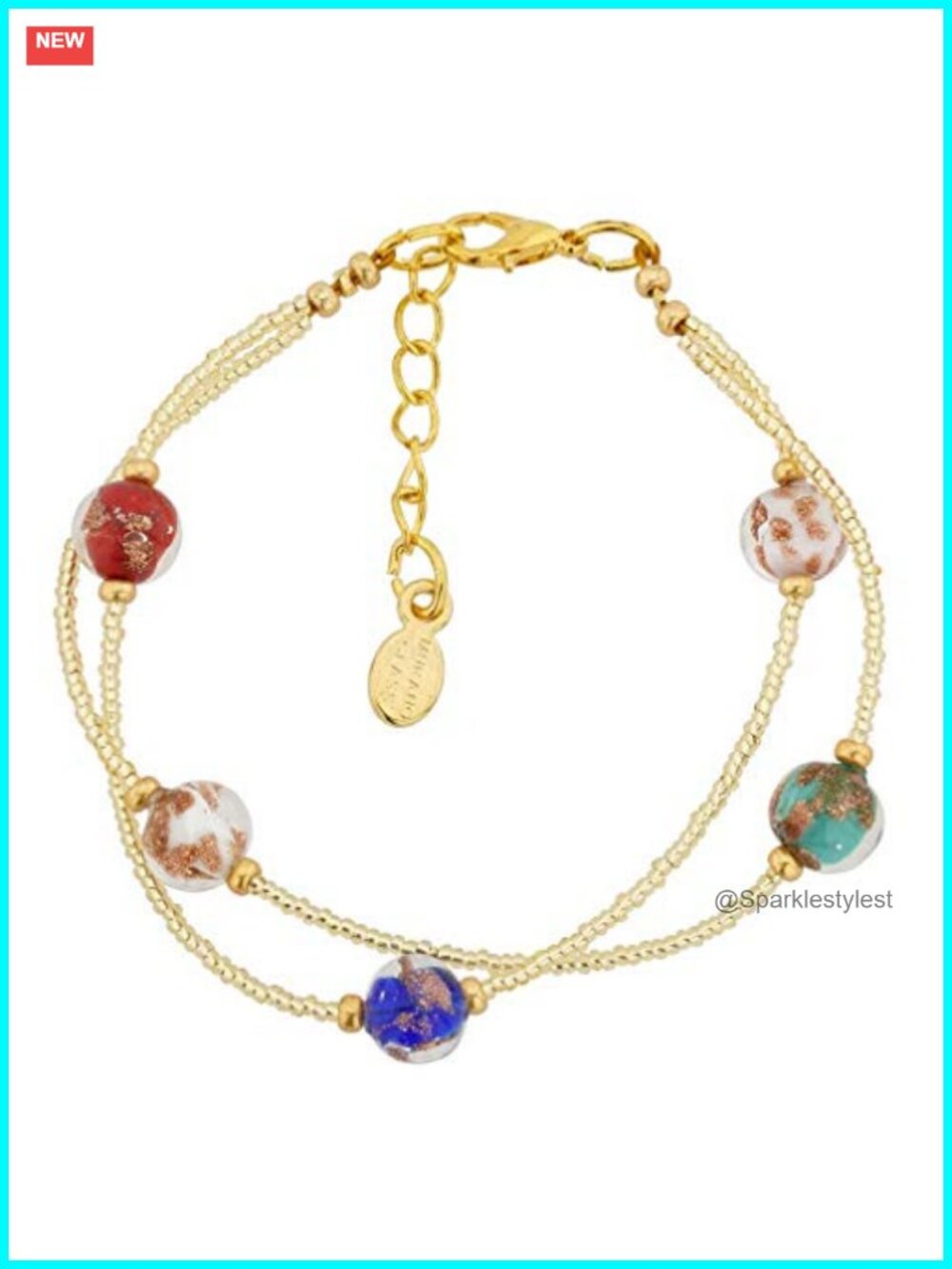 Murano Glass Bracelet 24K Gold-Lined Handmade Venice Italy Beaded